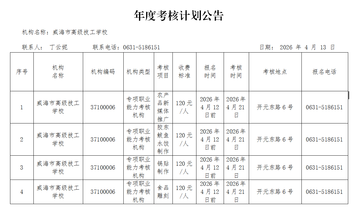 2026年度专项能力考核计划公告